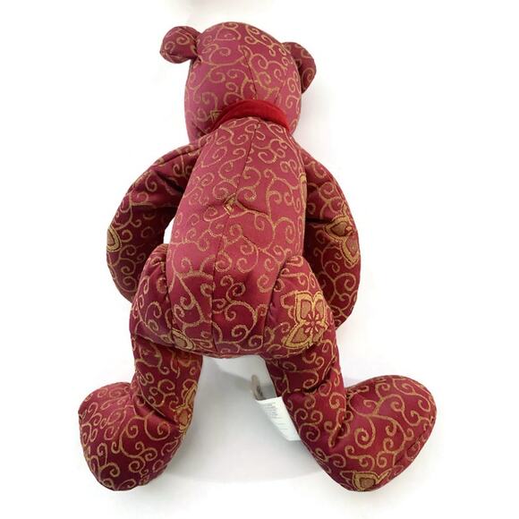Pier 1 Imports Red Scroll Teddy Bear 16 Inches Tall With Bow Tie - Picture 4 of 6